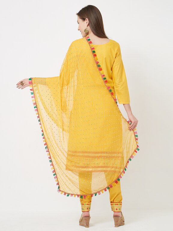 Viva N Diva Yellow Embroidered Cotton Office Wear Women Dress Material